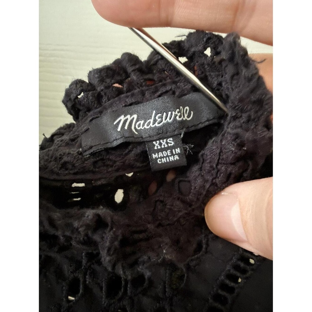 Madewell‎ Black Eyelet Ruffle Long Sleeve Blouse XXS - Picture 2 of 4